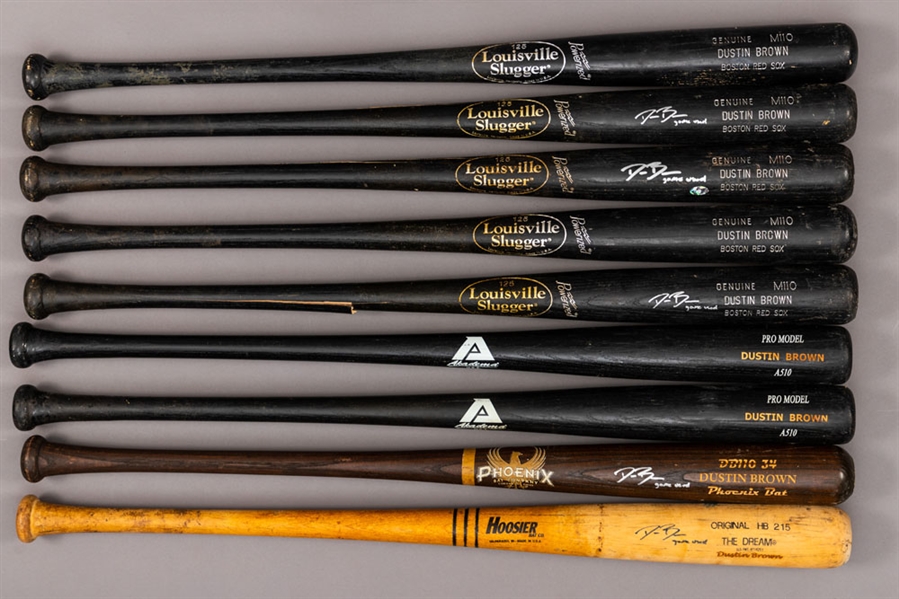 Dusty Browns 2009/2010 Boston Red Sox Louisville, Phoenix, Hoosier and Akadema Game-Used Bats (9)