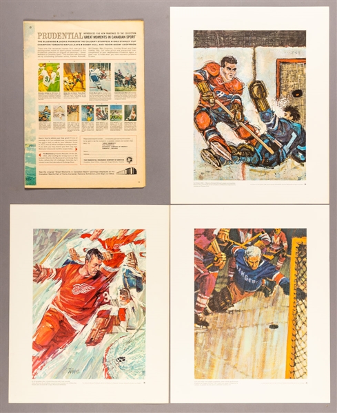 1960s Prudential "Great Moments in Canadian Sports" Prints, 1983-84 Vachon Hockey Card Uncut Sheets (2) and 1986-87 Kraft Hockey Cards and Posters