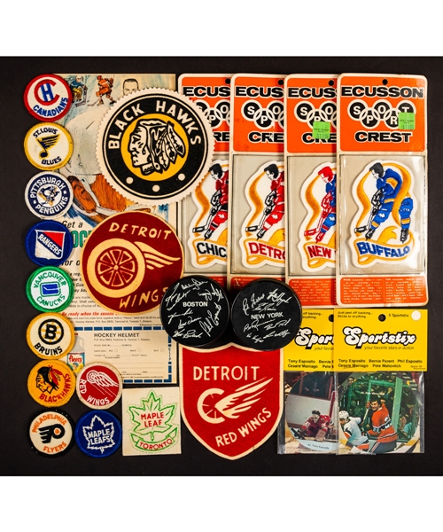 Huge 1950s/1980s Hockey Premiums Collection Including Crests, Vintage O-Pee-Chee Bozo Gum Dispensers and Assorted Premiums