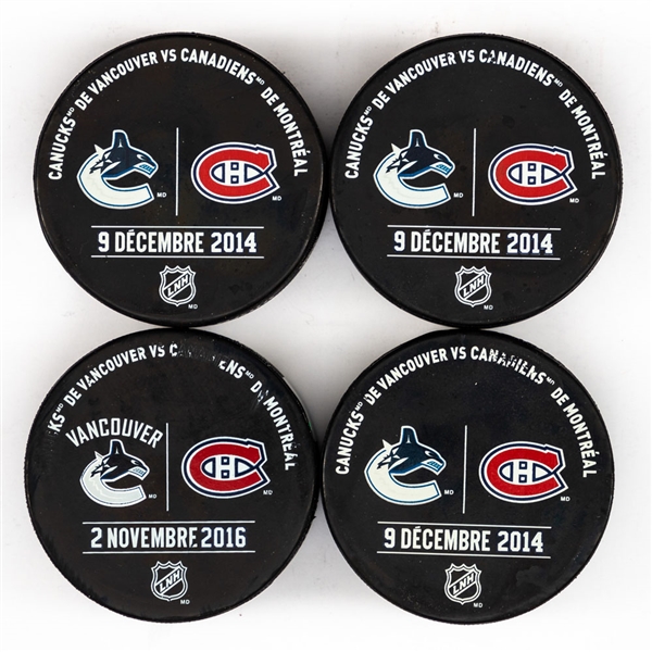Montreal Canadiens Mid-2010s Official Game-Used Pucks (6) and Practice-Used Pucks (10) with Team COAs - Historical/Record Games