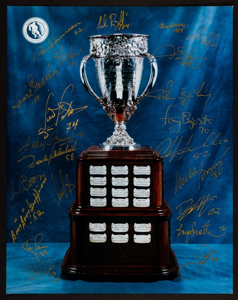 NHL Calder Memorial Trophy Past Winners Multi-Signed Photo by 22 with COA Including Ovechkin, Brodeur, Lemieux and Robitaille with COA