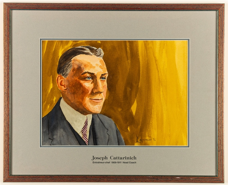 Joseph Cattarinich 1909-11 Montreal Canadiens Head Coach Original Michel Lapensee Painting Framed Display from the Montreal Forum (19" x 23")