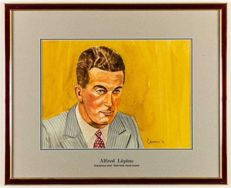 Alfred "Pit" Lepine 1939-40 Montreal Canadiens Head Coach Original Michel Lapensee Painting Framed Display from the Montreal Forum (19" x 23")