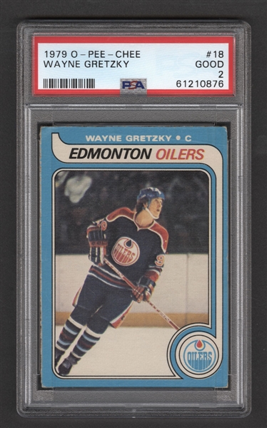 1979-80 O-Pee-Chee Hockey Card #18 HOFer Wayne Gretzky Rookie - Graded PSA 2