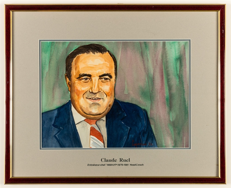 Claude Ruel 1968-70/1979-81 Montreal Canadiens Head Coach Original Michel Lapensee Painting Framed Display from the Montreal Forum (19" x 23")