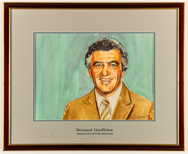 Bernard Geoffrion 1979-80 Montreal Canadiens Head Coach Original Michel Lapensee Painting Framed Display from the Montreal Forum (19" x 23")