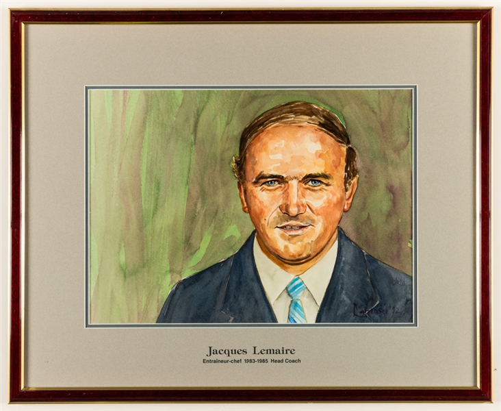 Jacques Lemaire 1983-85 Montreal Canadiens Head Coach Original Michel Lapensee Painting Framed Display from the Montreal Forum (19" x 23")
