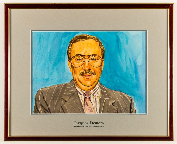 Jacques Demers 1992-95 Montreal Canadiens Head Coach Original Michel Lapensee Painting Framed Display from the Montreal Forum (19" x 23")