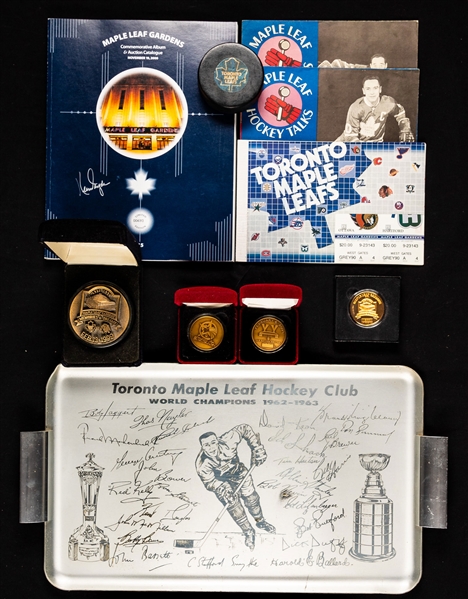 Vintage and Modern Toronto Maple Leafs Memorabilia/Man Cave Collection Including 1962-63 Stanley Cup Championship Tray, Pennants, Signs, Pucks, Programs and Other Assorted Items