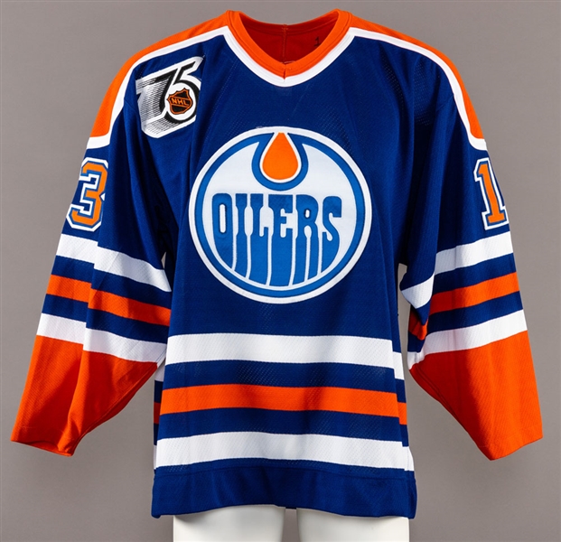 Ken Linsemans 1991-92 Edmonton Oilers Pre-Season Jersey with LOA - 75th Patch!