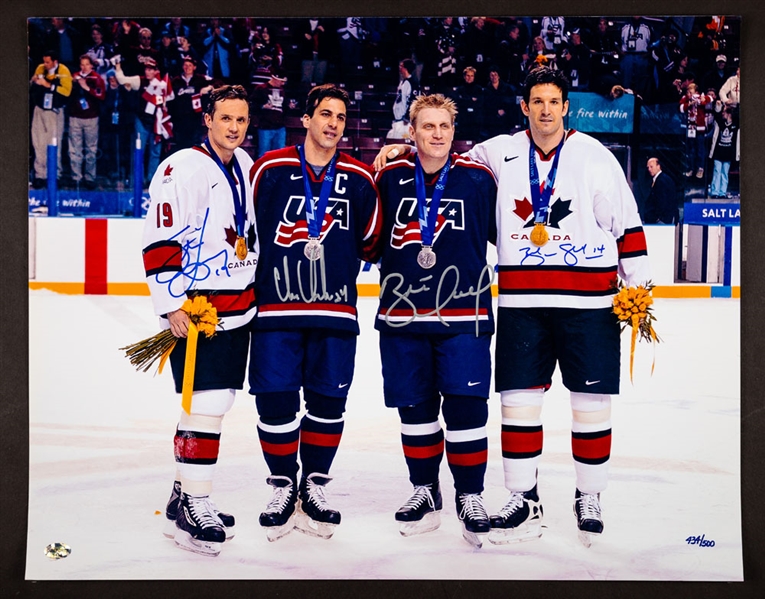 2002 Winter Olympics Steve Yzerman, Chris Chelios, Brett Hull and Brendan Shanahan Signed Limited-Edition Photo with LOA - Proceeds to Benefit the Ted Lindsay Foundation (16” x 20”)