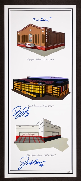 Detroit Red Wings “Home of the Red Wings” Print Signed By Ted Lindsay, Joey Kocur and Dylan Larkin with LOA - Proceeds to Benefit the Ted Lindsay Foundation (10” x 24”)