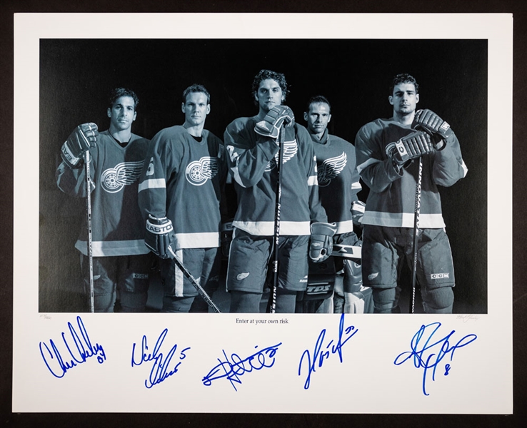 Detroit Red Wings “Enter at Your Own Risk” Multi-Signed Limited-Edition Print with Chelios, Lidstrom, Hasek and Others - LOA - Proceeds to Benefit the Ted Lindsay Foundation (16” x 20”)