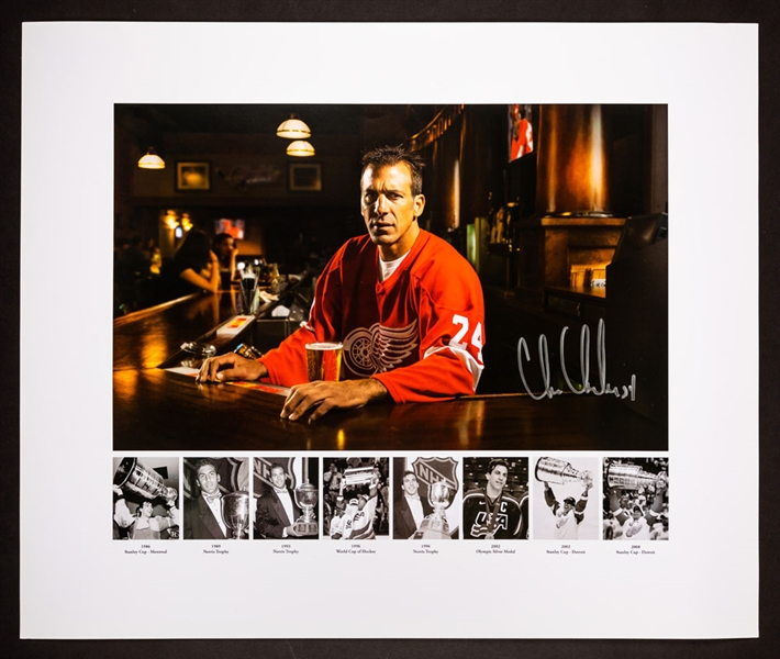 Chris Chelios Detroit Red Wings Career Highlights Signed Print with LOA – Proceeds to Benefit the Ted Lindsay Foundation (20” x 24”)