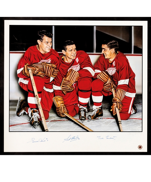 Detroit Red Wings Production Line Limited-Edition Lithograph Autographed by Howe, Abel and Lindsay with LOA (34 ½” x 38”)