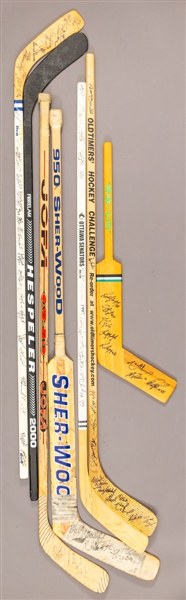 Daniel Sedin’s 2000-02 Rookie Era and Arturs Irbe’s 1997-98 Vancouver Canucks Signed Game-Used Sticks Plus Additional Sticks (5) including 4 Multi-Signed 