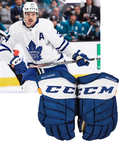 Auston Matthews’ 2019-20 Toronto Maple Leafs CCM Game-Used Gloves with Team LOA – Photo-Matched! 