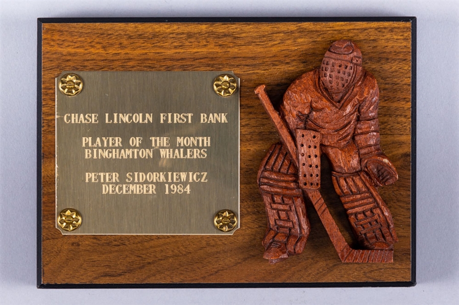 Peter Sidorkiewicz’s 1984 AHL Binghampton Whalers Player of the Month Award with LOA