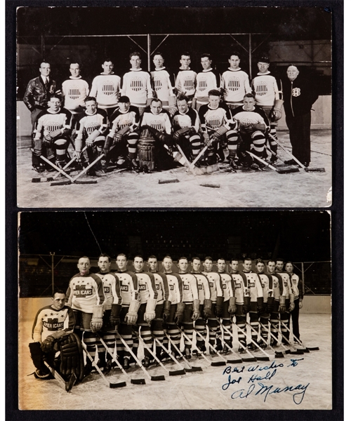 New York Americans 1933-34 and 1938-39 Real Photo Postcards with HOFers Simpson, Worters, Dutton, Schriner, Stewart and Smith