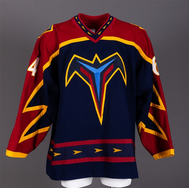 Riley Holzapfels Mid-2000s Atlanta Thrashers Signed Game-Worn Pre-Season/Training Camp Alternate Jersey with LOA