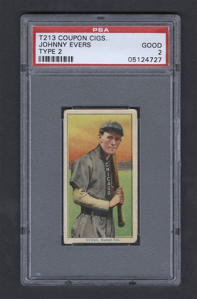 1914 T213 Baseball Card - HOFer Johnny Evers (Type 2 - Coupon Cigarettes Back) - Graded PSA 2