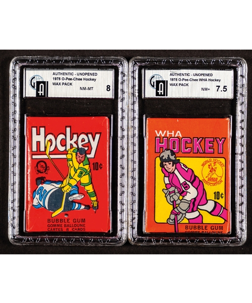 1975-76 O-Pee-Chee Hockey Unopened Wax Packs (2) Including O-Pee-Chee WHA - Both GAI Certified