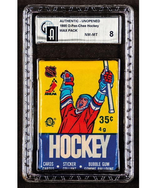 1985-86 O-Pee-Chee Hockey Unopened Wax Pack - GAI Certified NM-MT 8 - Mario Lemieux RC Year