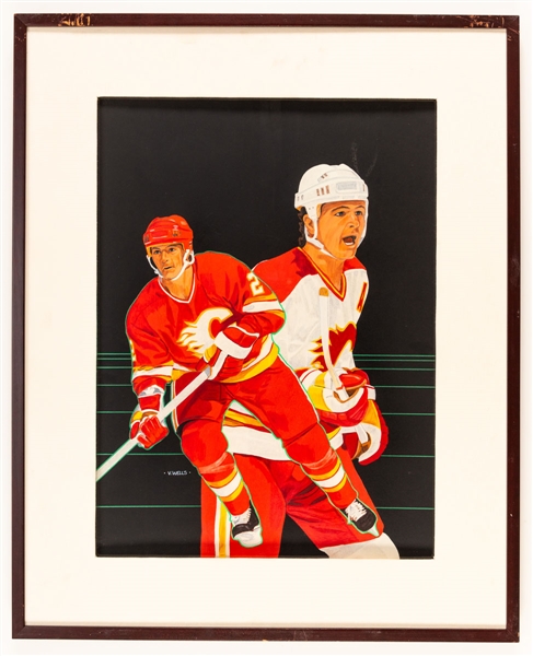 Al MacInnis Calgary Flames Framed Original 1990-91 Upper Deck Hockey Card Artwork by Vernon Wells (24 ½” x 30 ½”) 
