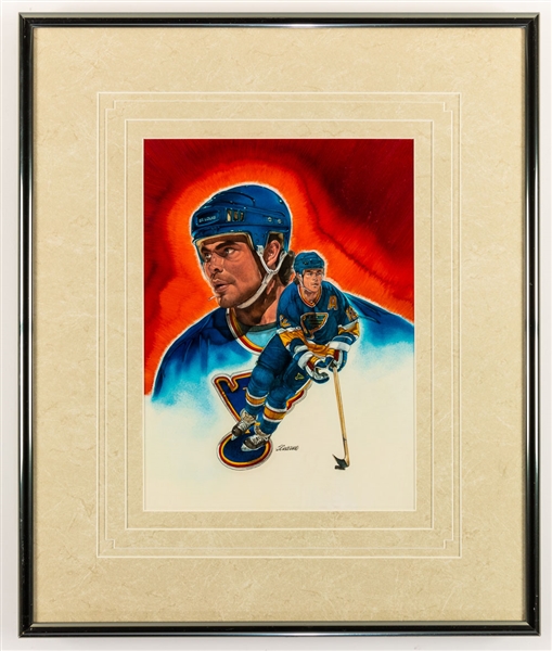 Adam Oates St. Louis Blues Framed Original 1991-92 Upper Deck Hockey Card Artwork by Steve Cusano (18 ½” x 22 ½”) 