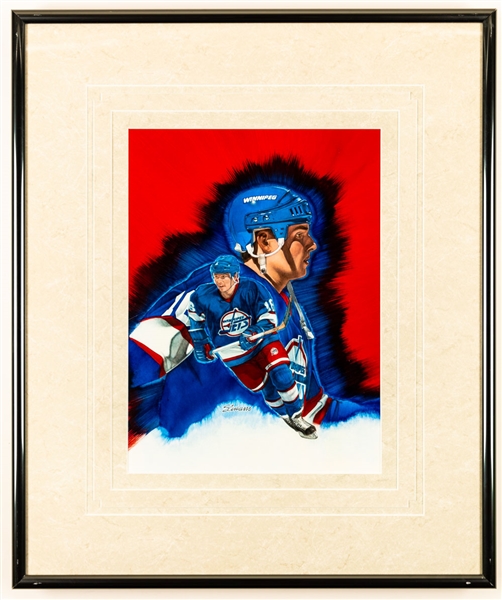 Ed Olczyk (Winnipeg Jets) and Neil Wilkinson (San Jose Sharks) Framed Original 1991-92 Upper Deck Hockey Cards Artworks by Steve Cusano (18 ½” x 22 ½”)