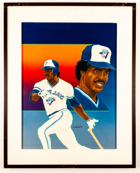 George Bell Toronto Blue Jays Framed Original 1990 Upper Deck Baseball Card Artwork by Vernon Wells (24 ½” x 30 ½”)