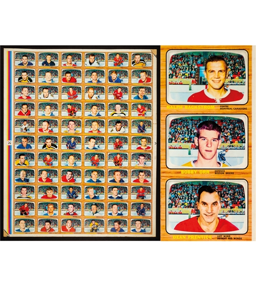 1966-67 Topps USA Test Hockey Complete 66-Card Set Uncut Sheet Featuring Bobby Orr Rookie Card
