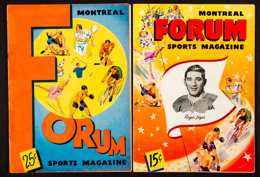 January 27th 1951 Montreal Forum Program (Jean Beliveaus 1st NHL Goal!) and October 16th 1947 Montreal Forum Program (Doug Harveys 1st NHL Game!)