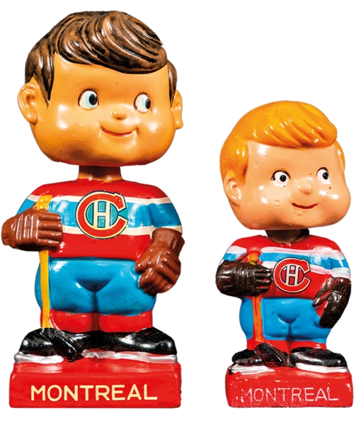 1962 “Original Six” Montreal Canadiens Nodder / Bobble Head Doll Plus 1961-63 Canadiens Miniature Nodder / Bobble Head Doll 