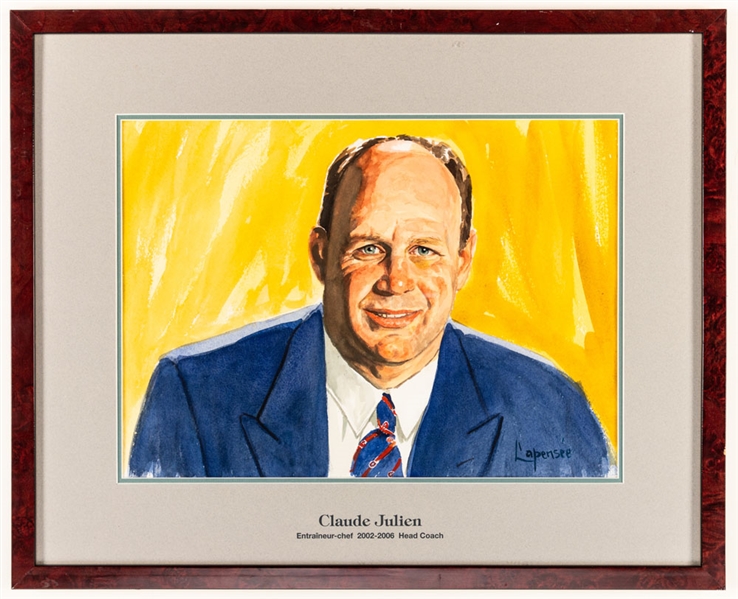 Claude Julien 2002-06 Montreal Canadiens Head Coach Original Michel Lapensee Painting Framed Display from the Bell Centre (19" x 23")