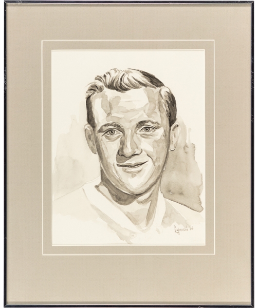 Dickie Moore Original Framed Artwork by Michel Lapensee Used for the Montreal Canadiens 75th Anniversary Dream Team Program