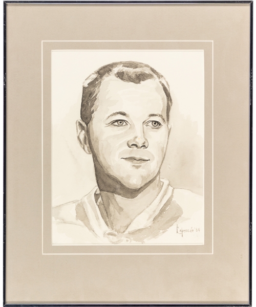 Doug Harvey Original Framed Artwork by Michel Lapensee Used for the Montreal Canadiens 75th Anniversary Dream Team Program (13" x 16")