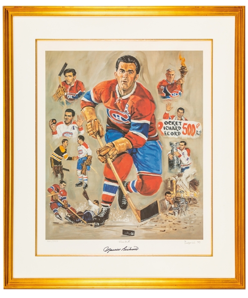 Maurice Richard Signed Montreal Canadiens “Rocket” Michel Lapensee Framed Limited-Edition Lithograph #376/9999 from the Montreal Canadiens Archives (31” x 36”) 