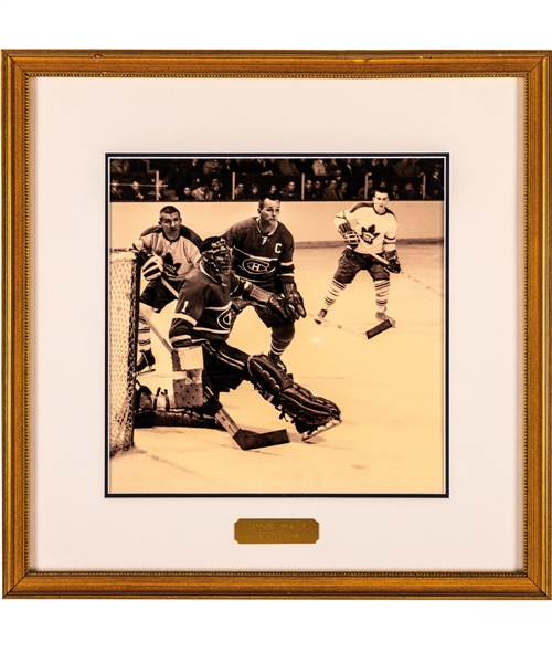 Jacques Plante Montreal Canadiens Hockey Hall of Fame Honoured Member Framed Photo Display from the Montreal Canadiens Archives (16" x 16")