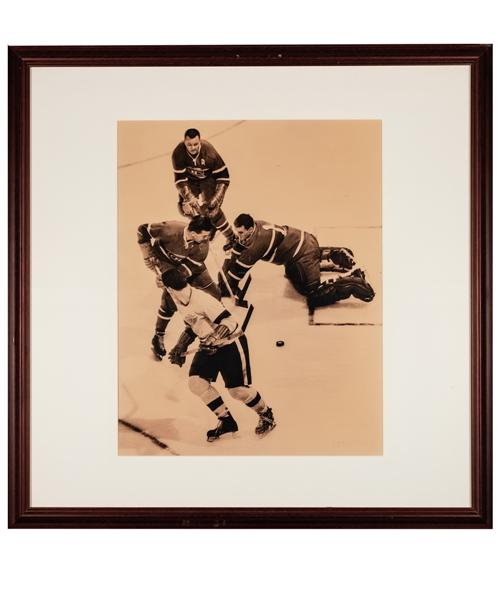 Maurice Richard, Jacques Plante and Doug Harvey Montreal Canadiens Framed Action Photo Display from the Montreal Canadiens Archives (27 3/8” x 27 3/8”)
