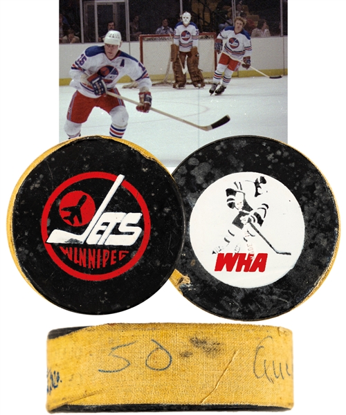 Anders Hedbergs 1977-78 Winnipeg Jets "50th Goal of Season" Milestone Goal Puck with His Signed LOA 