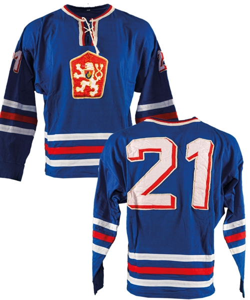 Ivan Hlinkas 1974 IIHF World Championships Team Czechoslovakia Game-Worn Jersey from Anders Hedbergs Personal Collection with His Signed LOA 