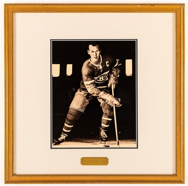 Emile “Butch” Bouchard Montreal Canadiens Hockey Hall of Fame Honoured Member Framed Photo Display from the Montreal Canadiens Archives (16" x 16")