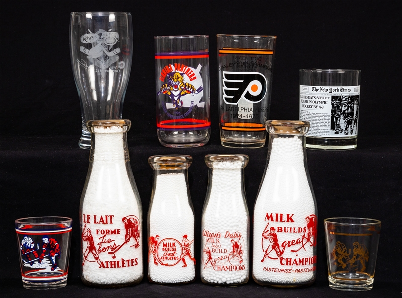Vintage Hockey Glass, Mug and Milk Bottle Collection of 44 