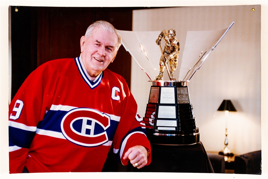 Maurice Richard Montreal Canadiens Photo Display featuring the Rocket Richard Trophy from the Montreal Canadiens Archives (24” x 36”)
