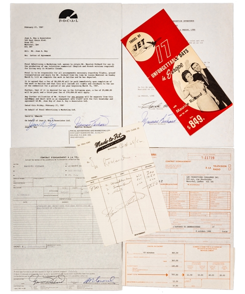 Maurice Richard Memorabilia Collection Including Five Various Signed Contracts/Documents From 1952 to 1993