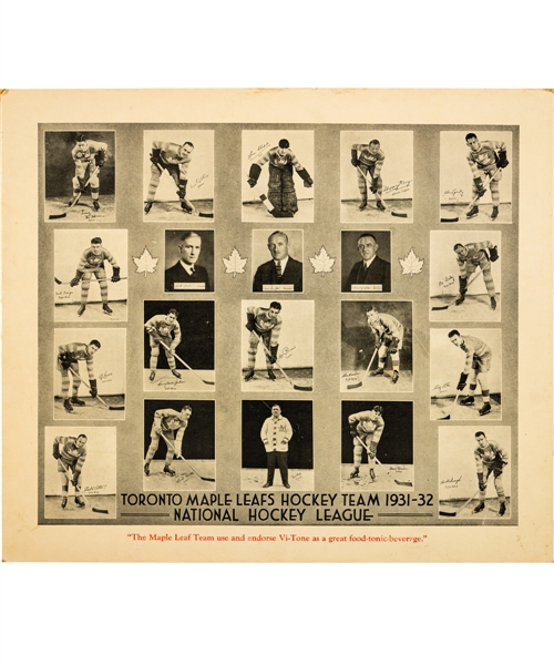 Toronto Maple Leafs 1931-32 Advertising "Vi-Tone" Team Picture Stand-Up Display (11 5/8" x 13 1/2")