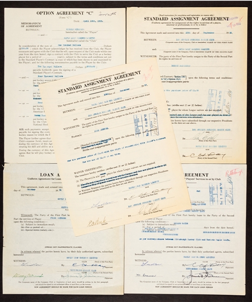 Toronto Maple Leafs 1940s/1950s Official NHL Document Collection of 5 - All Signed by Deceased HOFer Hap Day