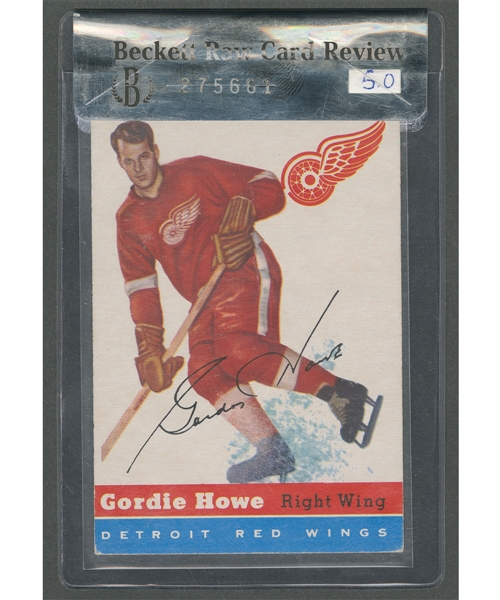 1954-55 Topps Hockey Card #8 HOFer Gordie Howe - Beckett Raw Card Review 5.0