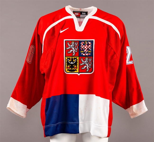 Martin Rucinskys 1998 Winter Olympics Team Czech Republic Game Jersey Gifted to Stephane Quintal with His Signed LOA